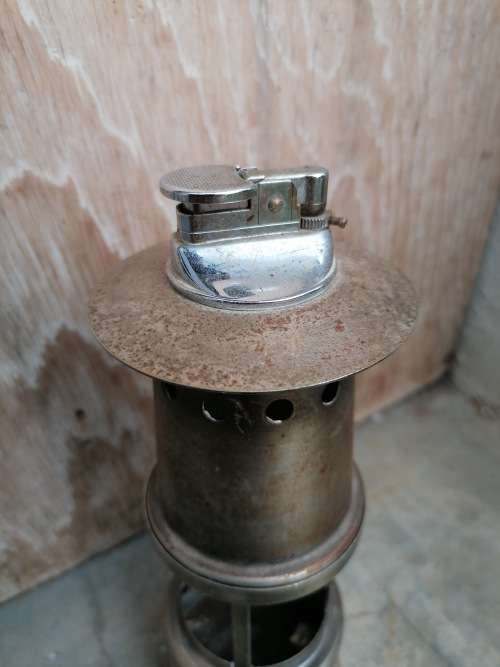 Vintage table lighter and ash tray in the shape of a miners lamp