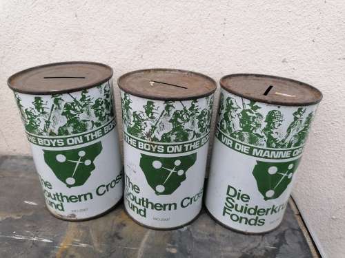The southern cross fund border war tins. Bid per item