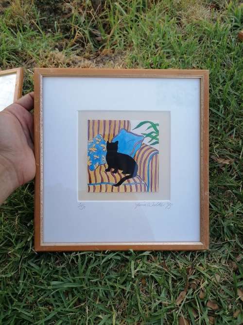 Lovely framed cat picture by Fiona walker 23.5cm x  24cm