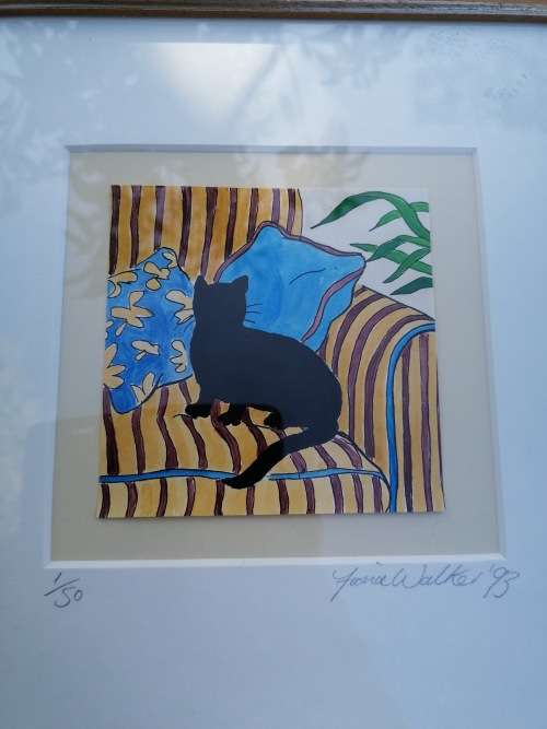 Lovely framed cat picture by Fiona walker 23.5cm x  24cm