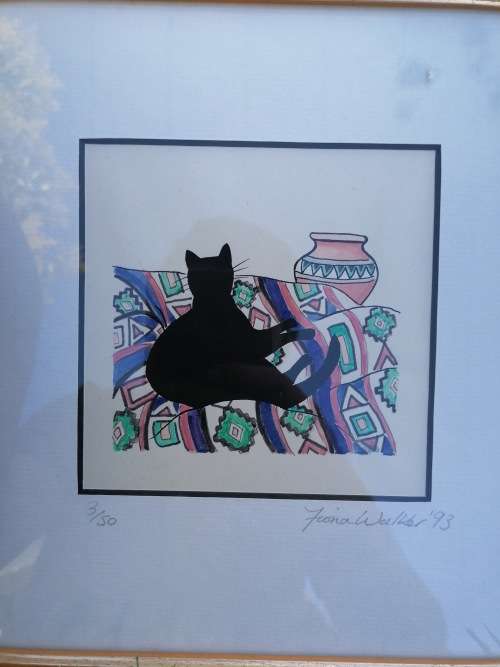 Lovely framed cat picture by Fiona walker 23.5cm x  24cm
