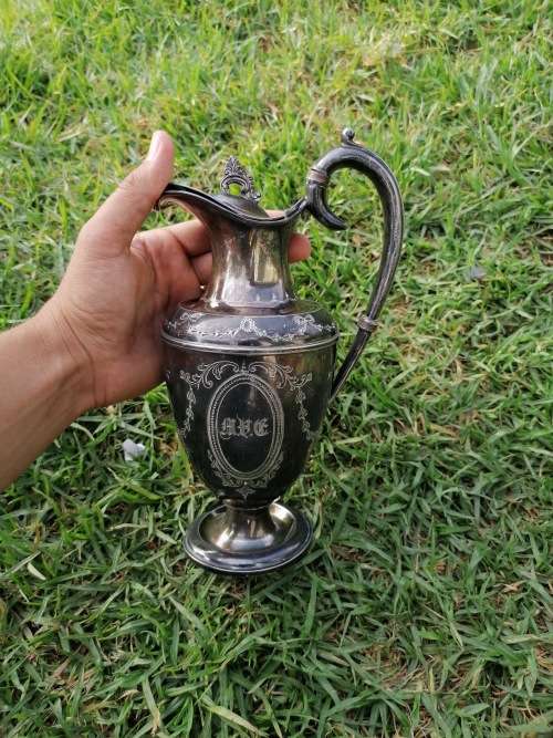 Lovely antique silver plated item Do have a dent on one side and foot piece