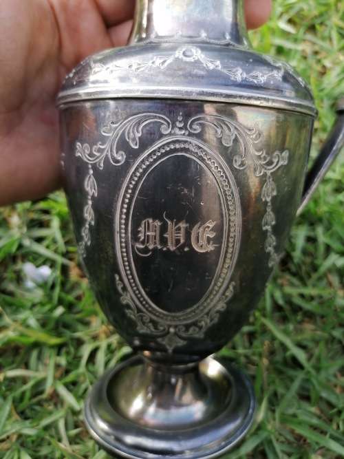 Lovely antique silver plated item Do have a dent on one side and foot piece