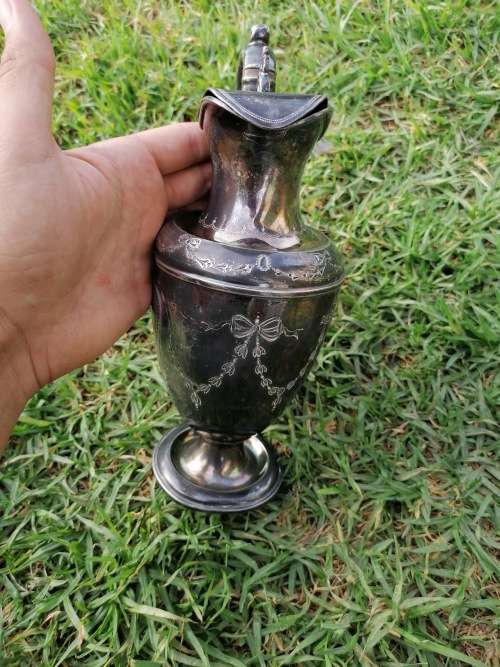 Lovely antique silver plated item Do have a dent on one side and foot piece