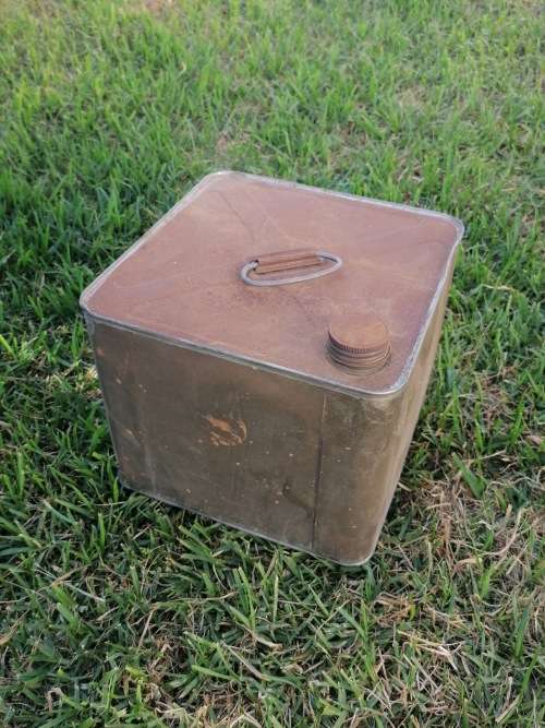 Vintage oil tin 23cm x 24cm x 20cm
