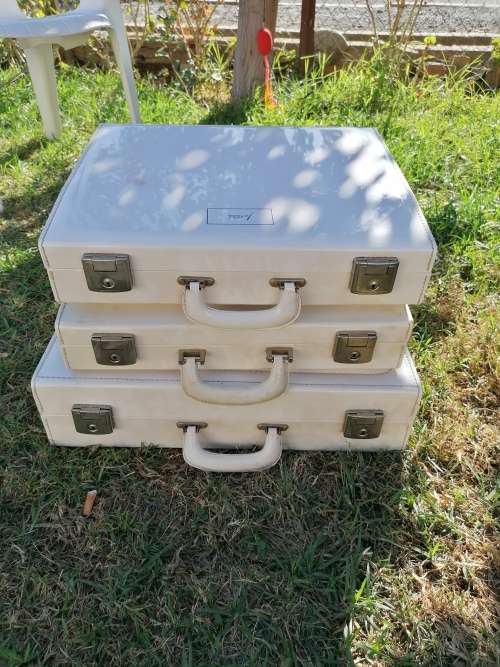 Collection of old suitcases. Nice for decor