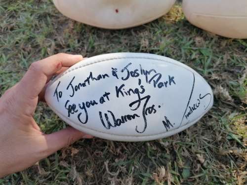 Warren Brosnihan and Mark Andrew`s signed rugby ball. Untested