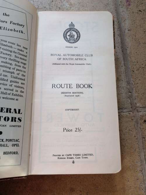 Rare book ROYAL AUTOMOBILE CLUB OF SOUTH AFRICA 1938