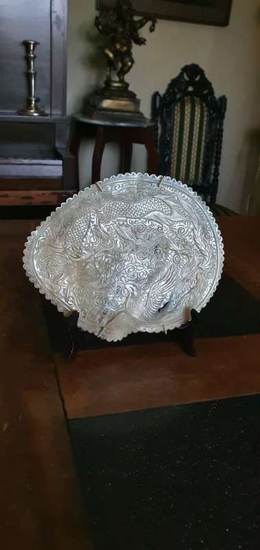 Antique Mother of Pearl Carving of Dragon and Phoenix