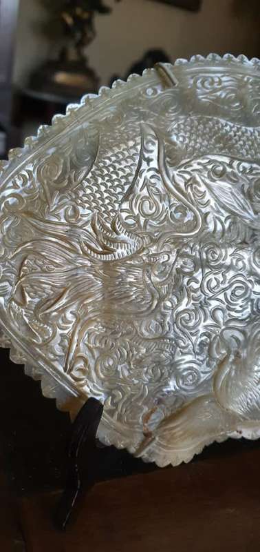 Antique Mother of Pearl Carving of Dragon and Phoenix