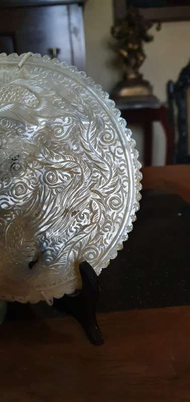 Antique Mother of Pearl Carving of Dragon and Phoenix