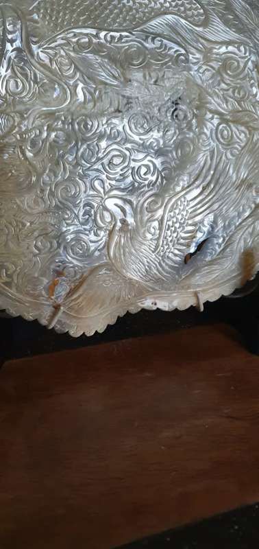 Antique Mother of Pearl Carving of Dragon and Phoenix