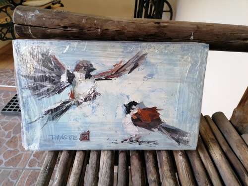 Stunning Juanette Menderoi `Sparrow landing` jul 2017 painting
