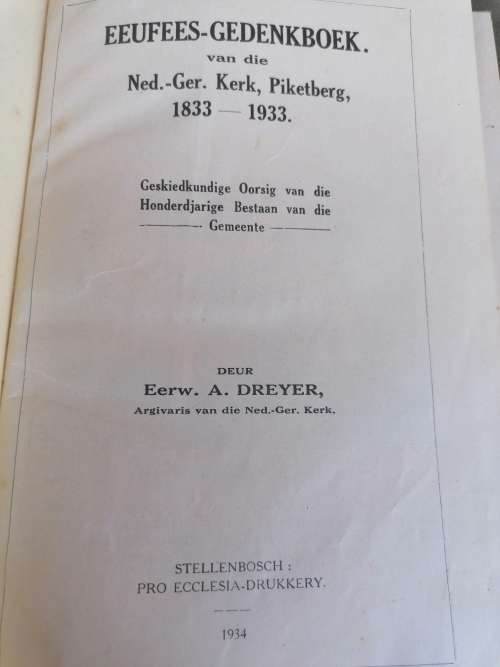 eeufees gedenkalbum van die ned ger kerk piketberg 1833-1933