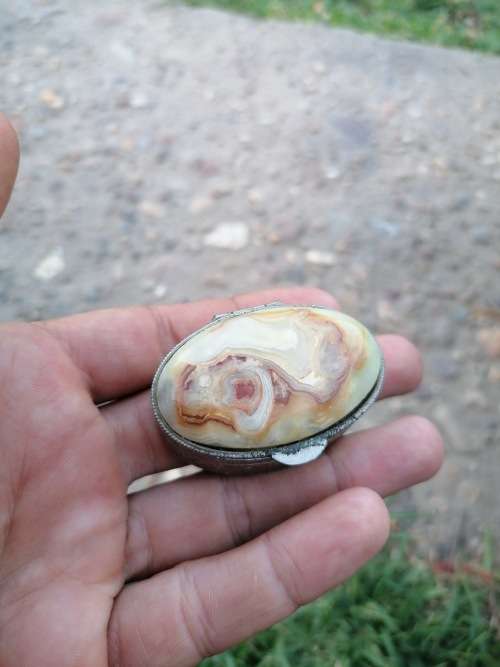 Small vintage pill holder with semi precious stone lid
