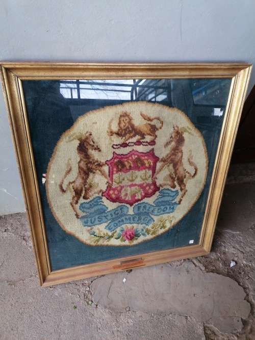 RARE British south africa company crest owner of railways 1892-1947 tapestry