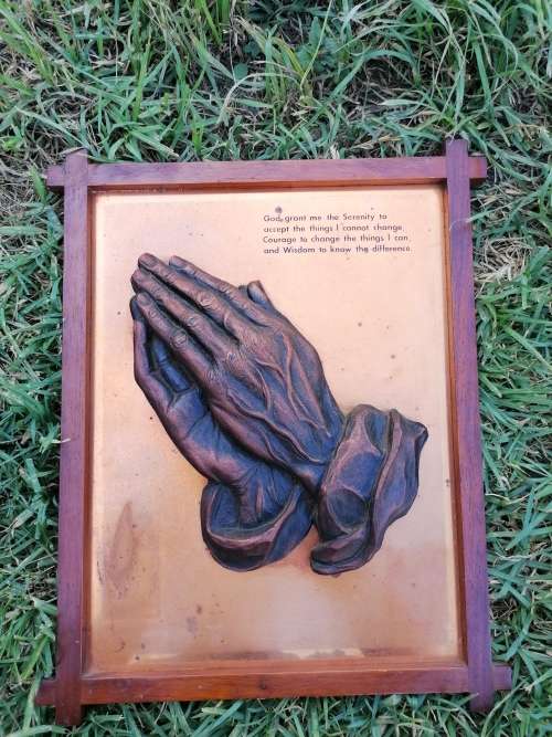 Christian copper plaque. Praying hands