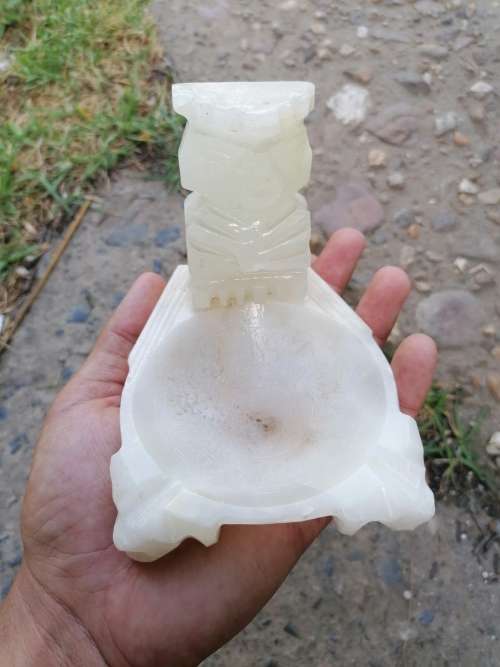 Vintage Hand Carved Alabaster Stone Aztec Mexico Ashtray