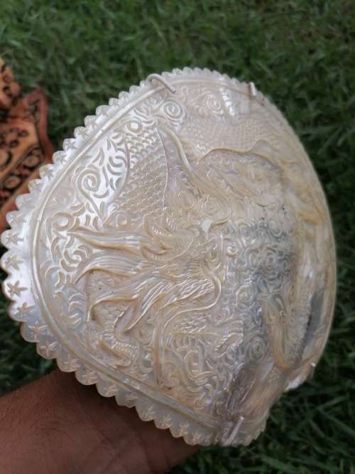 Antique Mother of Pearl Carving of Dragon and Phoenix