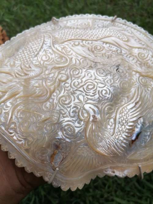 Antique Mother of Pearl Carving of Dragon and Phoenix