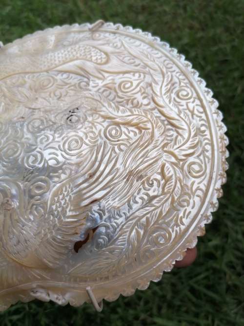 Antique Mother of Pearl Carving of Dragon and Phoenix