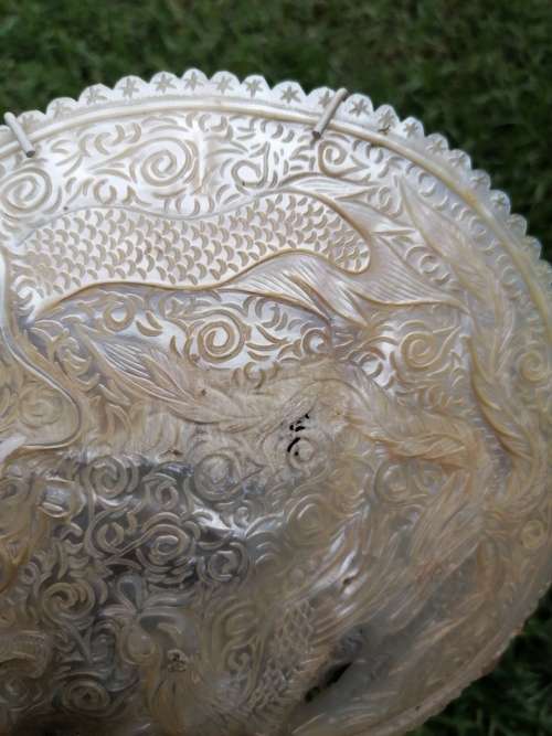 Antique Mother of Pearl Carving of Dragon and Phoenix