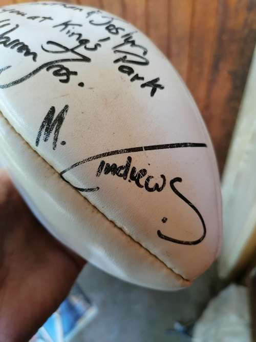 Warren Brosnihan and Mark Andrew`s signed rugby ball. Untested