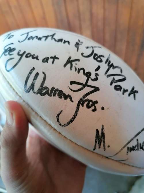 Warren Brosnihan and Mark Andrew`s signed rugby ball. Untested