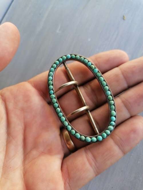 Antique Turquoise Buckle, Victorian Belt Buckle,