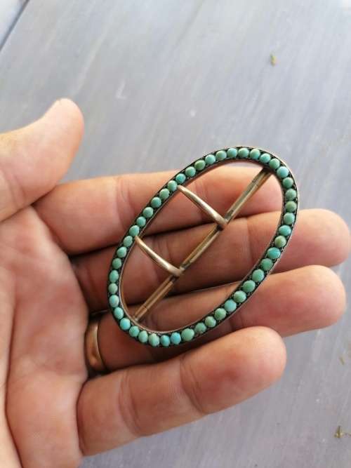 Antique Turquoise Buckle, Victorian Belt Buckle,