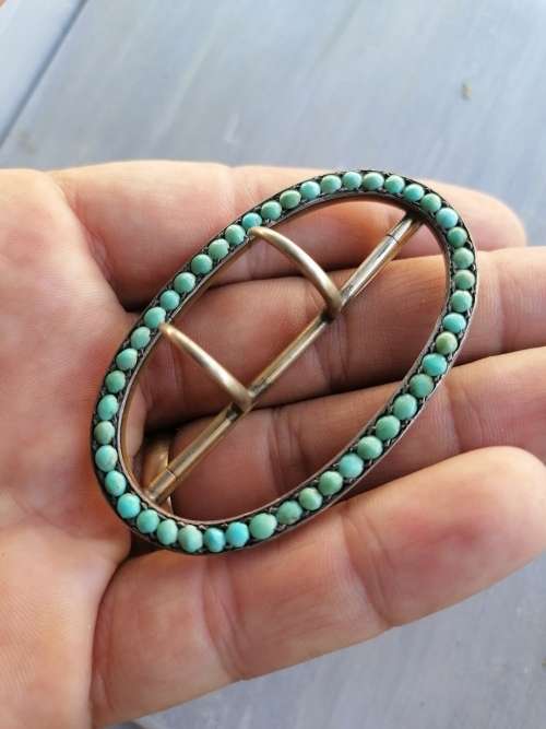 Antique Turquoise Buckle, Victorian Belt Buckle,