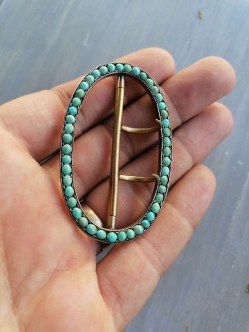 Antique Turquoise Buckle, Victorian Belt Buckle,