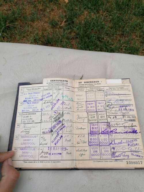 Continuous Certificate of Discharge no 1098917 issued by the board trade for fred gambille