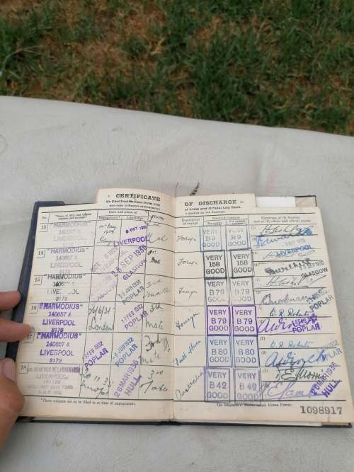 Continuous Certificate of Discharge no 1098917 issued by the board trade for fred gambille