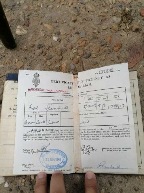 Continuous Certificate of Discharge no 1098917 issued by the board trade for fred gambille