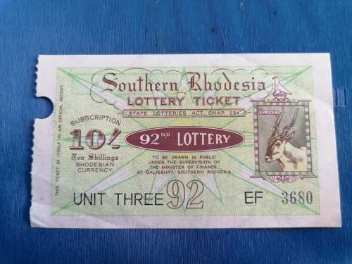 Wow not something you see these days, a vintage Southern Rhodesia ten shillings lottery ticket