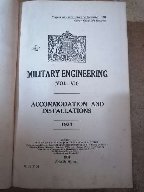 Rare find, Military Engineering, Vol. VII: Accommodation and Installations, 1934.