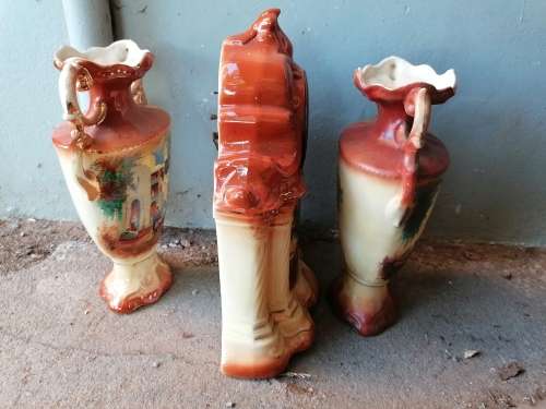 Wow stunning old porcelain Mantle set. Clock needs a service
