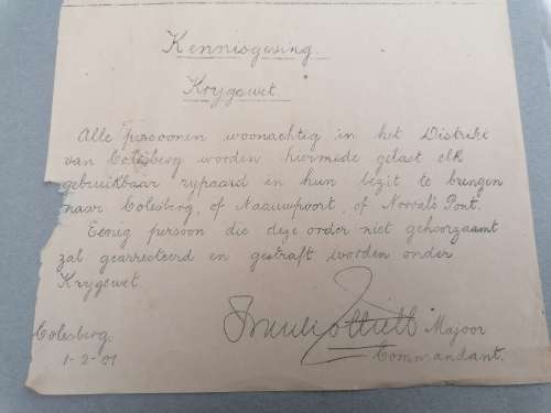 ULTRA RARE BOER WAR AFRICANA 1901 DOCUMENT SIGNED BY Major F. W. G. Tothill