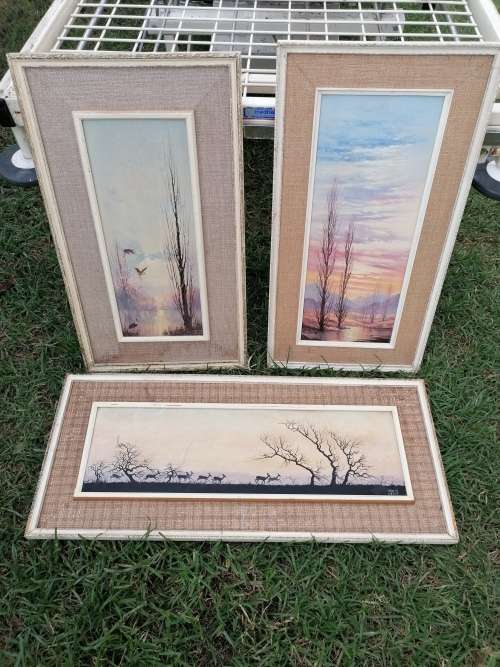very old set of 3 oil on board Monte Heyns paintings(1923-2001)