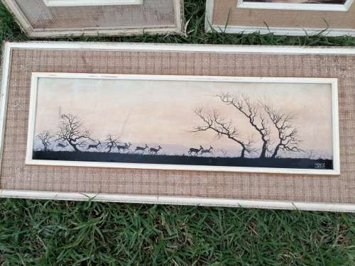 very old set of 3 oil on board Monte Heyns paintings(1923-2001)