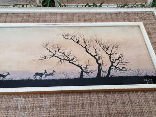 very old set of 3 oil on board Monte Heyns paintings(1923-2001)