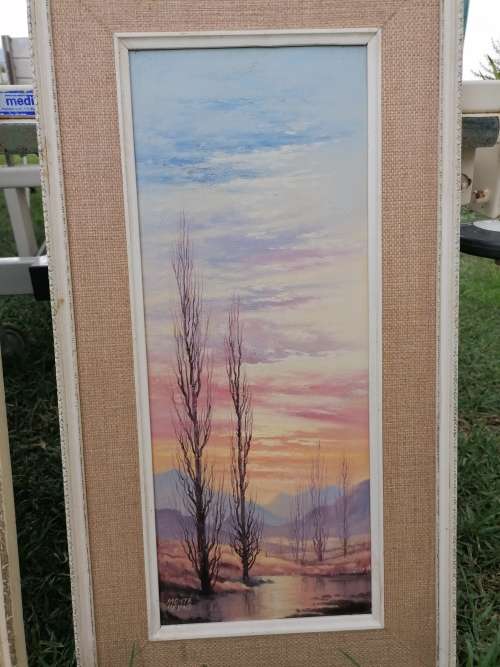 very old set of 3 oil on board Monte Heyns paintings(1923-2001)