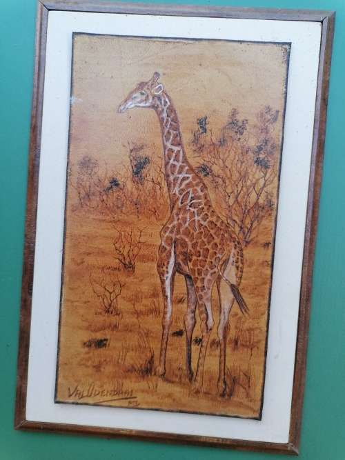 VAL ODENDAAL  on Kudu Leather - originally framed