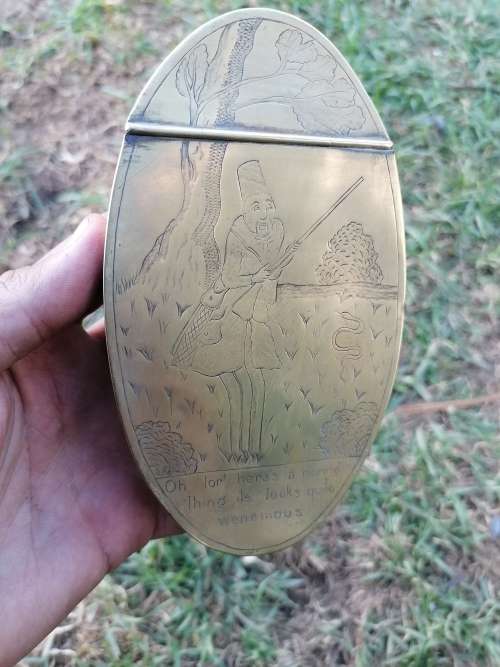 Rare 18th Century Brass Large Snuff Box / Tobacco Box Engraved