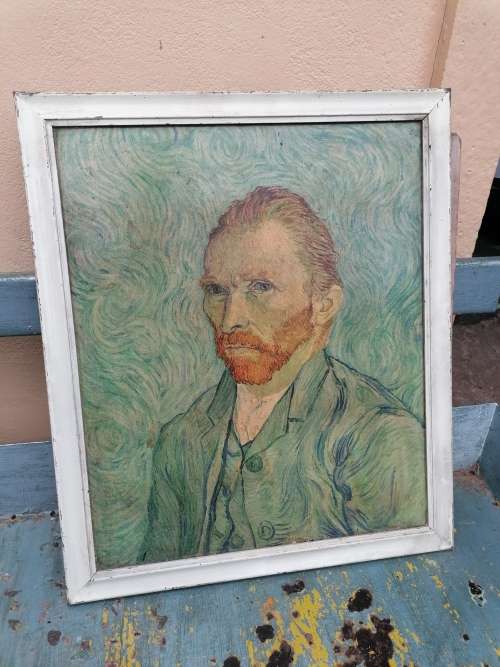 STUNNING FRAMED VINTAGE Vincent van Gogh SELF PORTRETT PRINT ON BOARD 49cm x 59cm
