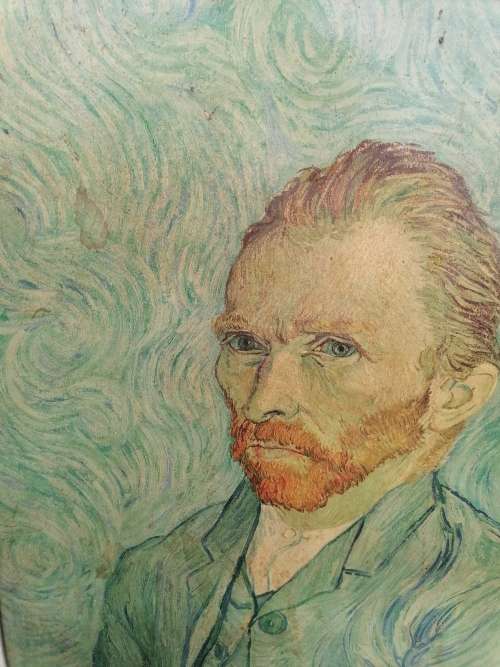 STUNNING FRAMED VINTAGE Vincent van Gogh SELF PORTRETT PRINT ON BOARD 49cm x 59cm