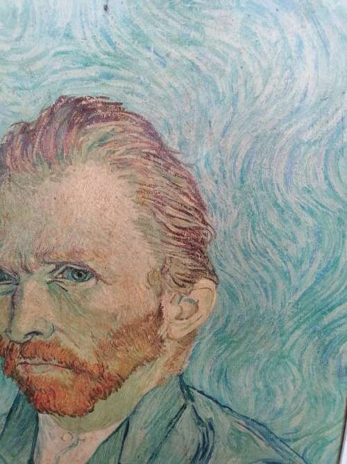STUNNING FRAMED VINTAGE Vincent van Gogh SELF PORTRETT PRINT ON BOARD 49cm x 59cm