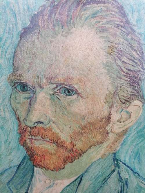 STUNNING FRAMED VINTAGE Vincent van Gogh SELF PORTRETT PRINT ON BOARD 49cm x 59cm