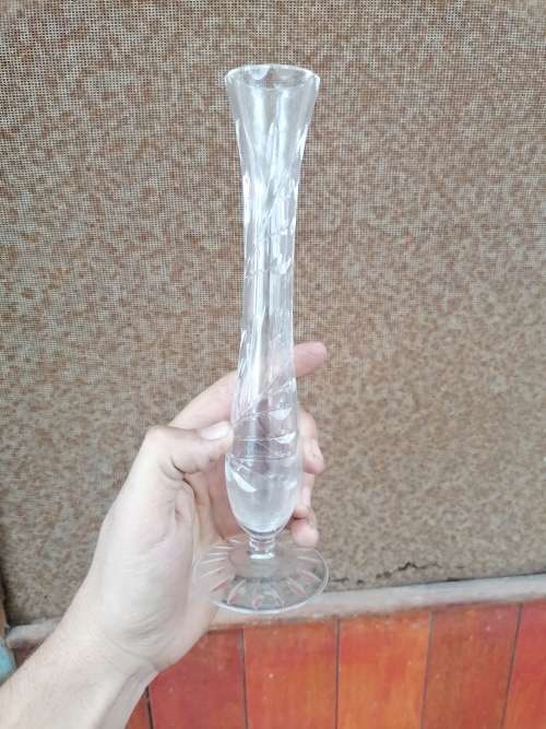 Vintage Lead Cut Crystal Etched Floral Glass  Bud Vase
